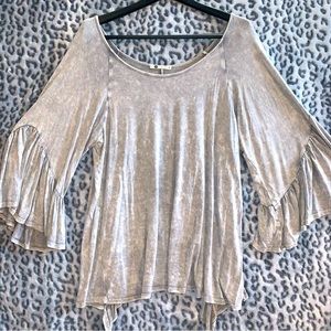 Mineral Washed Top With Bell Sleeves and Cut Out Back